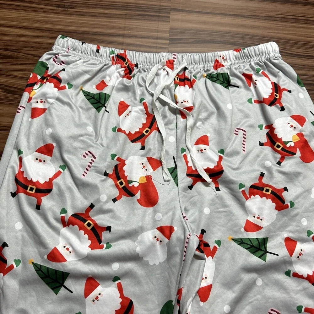 Pajamas Mens Set 3PC Santa Claus/Trees & Merry Christmas Print Sz L Multicolor - Picture 12 of 16